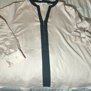 Calvin Klein 2x top pale pink w black trim and gold zipper and buttons.